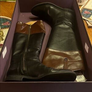 Enzo Angiolini Black and Brown Leather Riding Boots 6